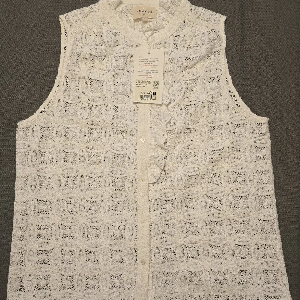 Sezane Celinda Shirt Plain Ecru Guipure - Picture 5 of 11